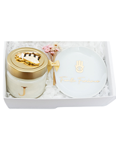 COLEÇÃO SHANA TOVA | GIFT BOX SHANA TOVÁ | VELA ECOLOGICA COM TAMPA E APLIQUE DE ABELHA | PORTA-JOIAS JOIA DO DIA