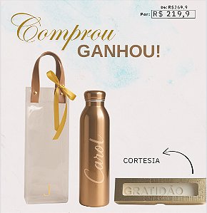 GARRAFA TÉRMICA | ROSE | PERSONALIZADA | COMPRE E GANHE | SACOLA CRISTAL CORTESIA + VELA DAS INTENÇÕES PERFUMADA