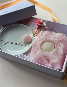 GIFT BOX QUARTZO ROSA | PORTA-JOIAS QUARTZO ROSA | PORTA-VELA QUARTZO ROSA