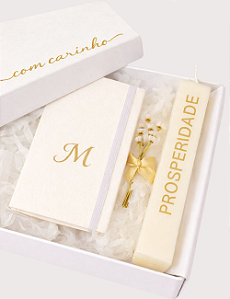 GIFT BOX PLANEJAR | MOLESKINE DE BOLSA | VELA DAS INTENÇÕES DECORATIVA |