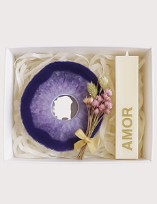 PORTA-VELA DAS INTENÇÕES | ÁGATA ROXA | VELA DAS INTENÇÕES DECORATIVA | GIFT BOX | COLEÇÃO DESEJO A VOCÊ