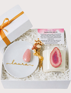 DUPLICADO - GIFT BOX ESSENTIAL | PORTA JOIAS QUARTZO AZUL | VELA ECOLÓGICA ÁGATA AZUL | CAIXA RÍGIDA PERSONALIZADA