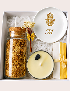 GIFT BOX PROTEÇÃO | PORTA JOIAS HAMSA | SAIS DE BANHO | VELA PROTEÇÃO CRISTAIS | PALO SANTO | SELENITA