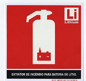 PLACA INDICATIVA DE EXTINTOR PARA BATERIA DE LÍTIO - PEQUENA 15x15cm
