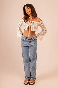 calça wide leg jeans médio #1