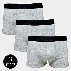 Kit Com 3 Cuecas Boxer Cotton Confort Masculina Part.B Cinza