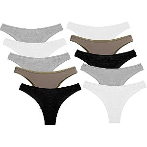 Kit com 10 Calcinhas Conforto Colors Verão de Algodão Modelo Tanga