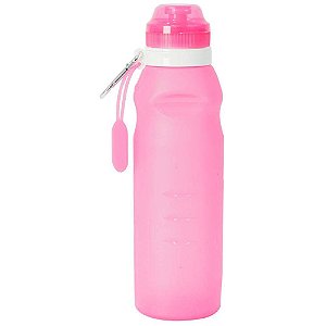 Squeeze Garrafa em Silicone Oumai Dobrável 600 Ml com Mosquetão Rosa