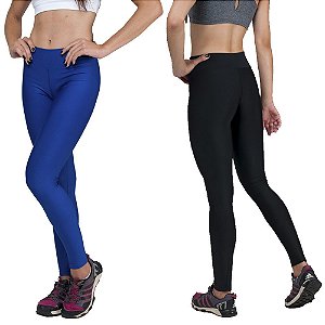 Kit com 2 Calças Legging Básica Suplex Azul e Preto