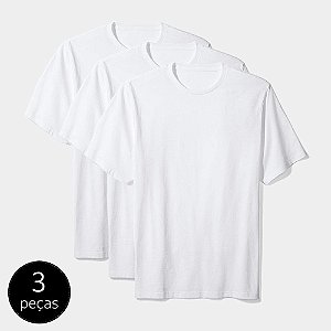 Camisetas Básica Masculina Algodão Kit 3 Peças Branca