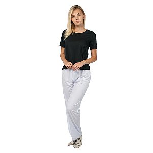 Pijama Feminino Manga Curta Básico Preto e Branco