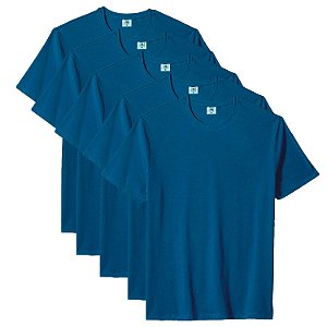 Kit com 5 Camisetas Slim Masculina Básica Algodão Part.B Azul