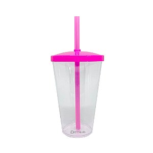 Copo com Canudo e Tampa Rosa 550ml - Acrilico PS
