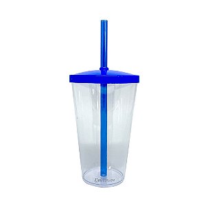 Copo Shake com Tampa e Canudo Azul 500ml - Acrilico PS