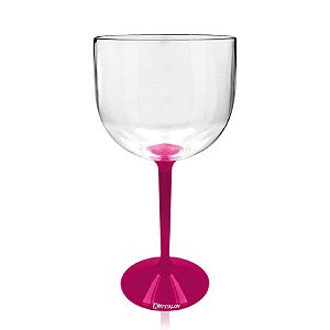 Taça Gin Bicolor em Acrilico PS transparente com haste rosa - Consulte opção personalizada
