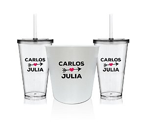 Kit Balde de Pipoca + 2 Copos Personalizado Namorados