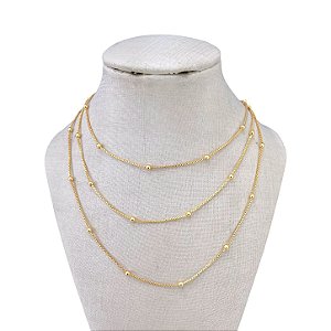 Colar Triplo Folheado Ouro 18k e Prata 925 Bolinhas