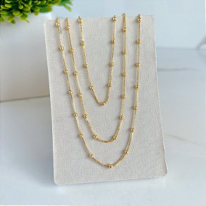 Colar Triplo Folheado Ouro 18k Bolinhas
