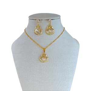 Conjunto Folheado Ouro 18k Concha
