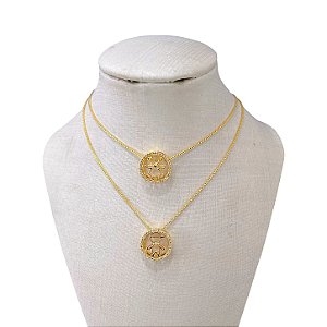 Colar Folheado Ouro 18k e Prata 925 Mandala Filho Cravejado