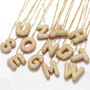 Colar Folheado Ouro18k Letra Inicial Cravejada