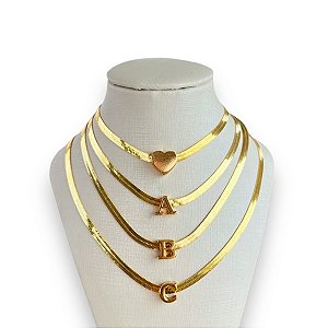 Choker Folheada Ouro 18k Letra Inicial Fita Laminada