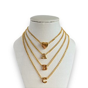 Colar Folheado Ouro 18k Letra Inicial Corrente Fina