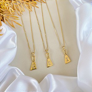 Colar Folheado Ouro 18k Letra Inicial Zíper