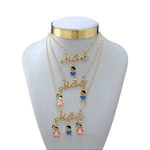 Colar Folheado Ouro 18k Filhos Canga Mãe