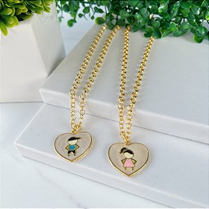Colare Folheado Ouro 18k Filho Coração Resinado