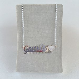 Colar Folheado Prata 925 Gratidão Strass