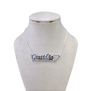Colar Folheado Prata 925 Gratidão Strass