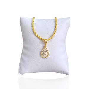 Pulseira Folheada Ouro 18k Cordão Baiano Gota Cravejado