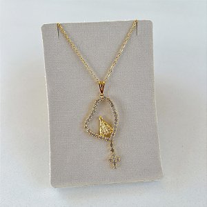 Colar Folheado Ouro 18k e Prata 925 Nossa Senhora Strass