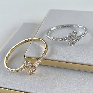Bracelete Folheado Ouro 18k e Prata 925 Gota Dupla Cravejado