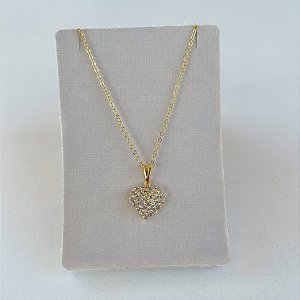 Colar Folheado Ouro 18k Coração Strass