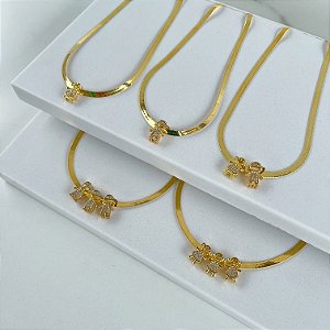 Choker Folheada Ouro 18k Fita Laminada Filhos Cravejados