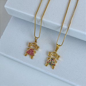 Colar Menina Zircônias Folheado Ouro 18k