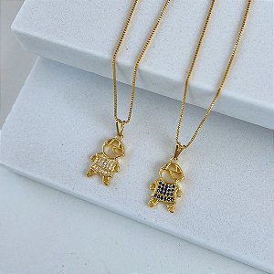 Colar Folheado Ouro 18k Menino Cravejado