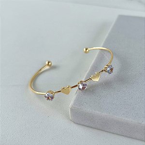 Bracelete Folheado Ouro 18k e Prata 925 Corações Ponto de Luz