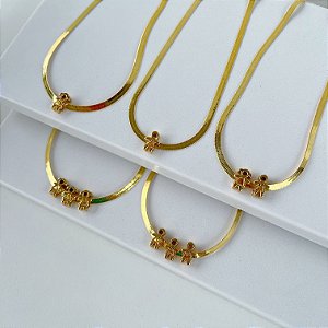 Choker Folheada Ouro 18k Fita Laminada Filhos