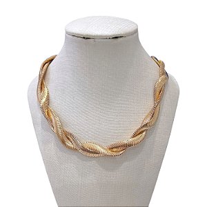 Colar Bijuteria Dourado Torcido Grosso