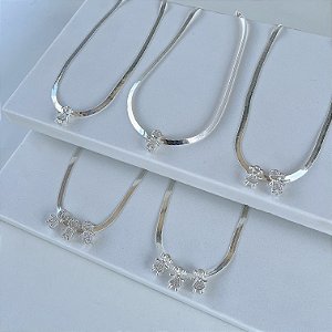 Choker Folheada Prata 925 Fita Laminada Filhos Cravejados