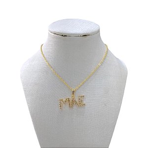 Colar Folheado Ouro 18k Mãe Strass
