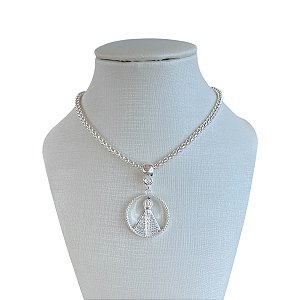 Colar Folheado Prata 925 Correntaria Nossa Senhora Cravejada