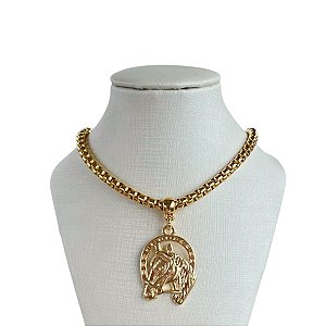 Colar Folheado Ouro 18k Correntaria Country Ferradura Cavalo