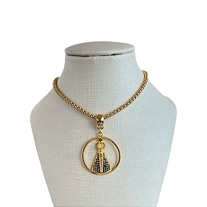 Colar Folheado Ouro 18k Correntaria Nossa Senhora Cravejada