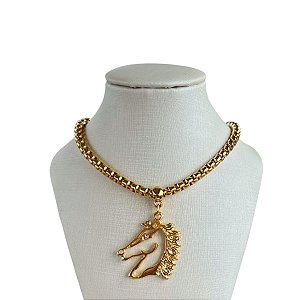 Colar Folheado Ouro 18k Correntaria Country Cavalo Vazado