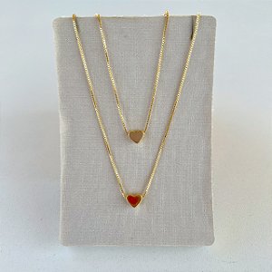Colar Duplo Folheado Ouro 18k Corações