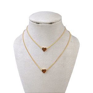 Colar Duplo Folheado Ouro 18k e Prata 925 Corações